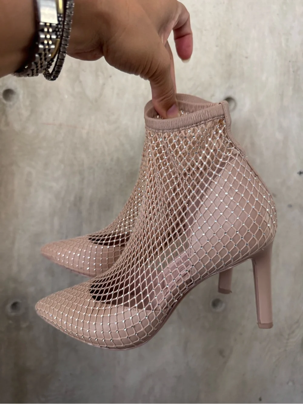 Rhinestone Mesh Ankle Booties in Blush Pink 9